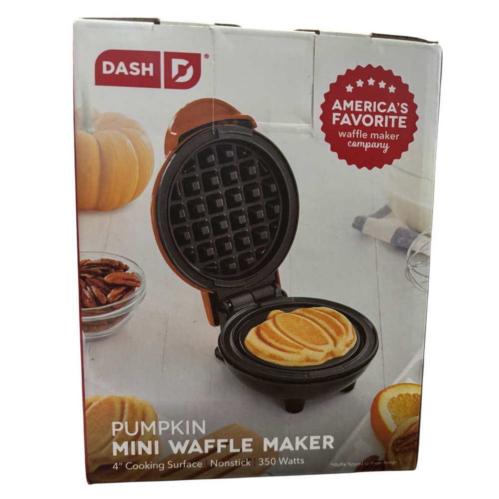 Dash Pumpkin Halloween Mini Waffle‎ Maker, 4" Nonstick Cooking Surface 350 Watts